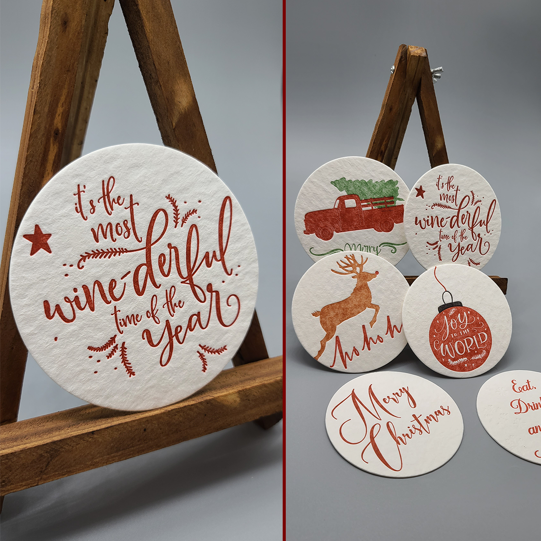 Christmas Themed Coaster Set - A Letterpress Design Studio